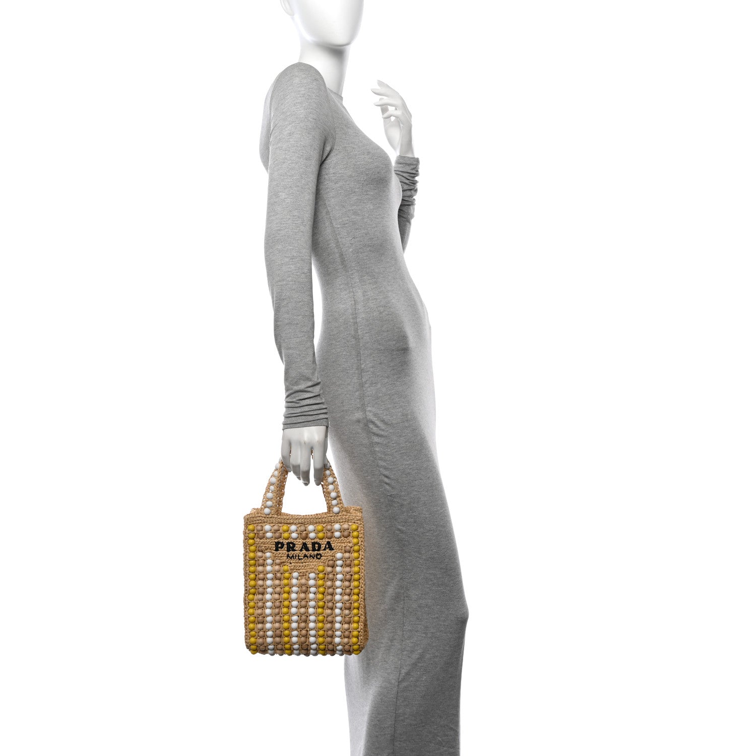 Prada Raffia Wood Bead Embroidered Logo Tote Bag Naturale 2 of 11
