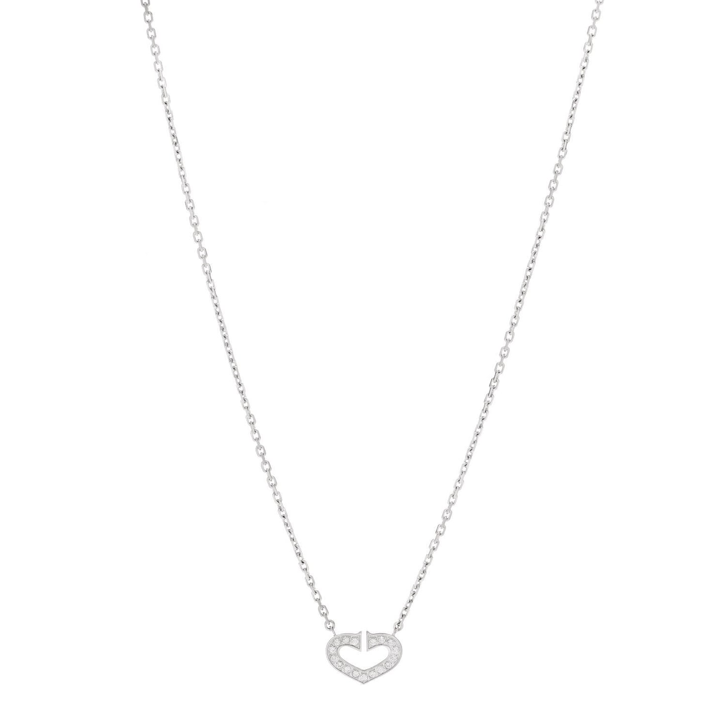 18K White Gold Diamond Small Hearts and Symbols Pendant Necklace