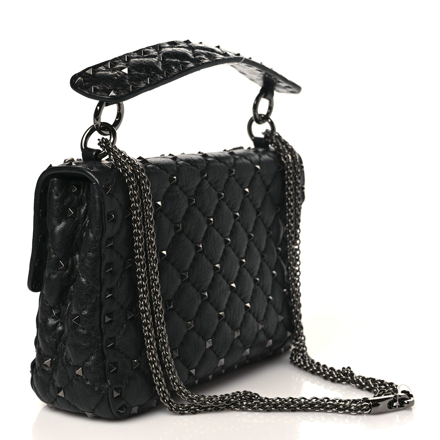 Craquele Nappa Butterfly Crystal Medium Rockstud Spike Shoulder Bag Black