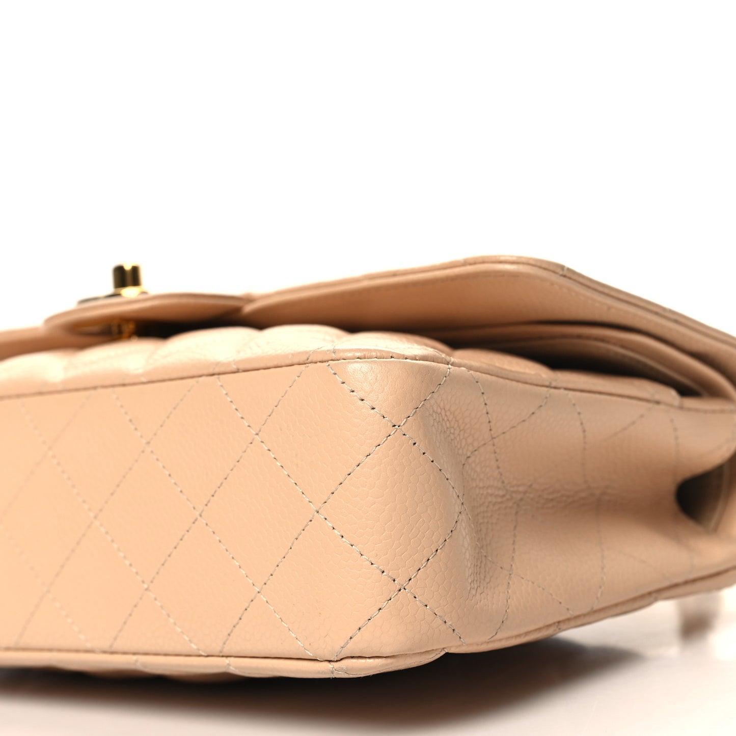 Caviar Quilted Medium Double Flap Beige