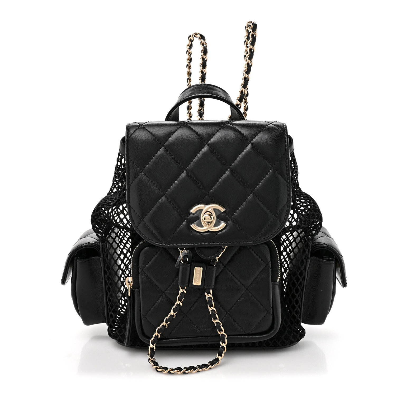 Chanel Shiny Lambskin Mesh Quilted Small Cargo Duma Drawstring