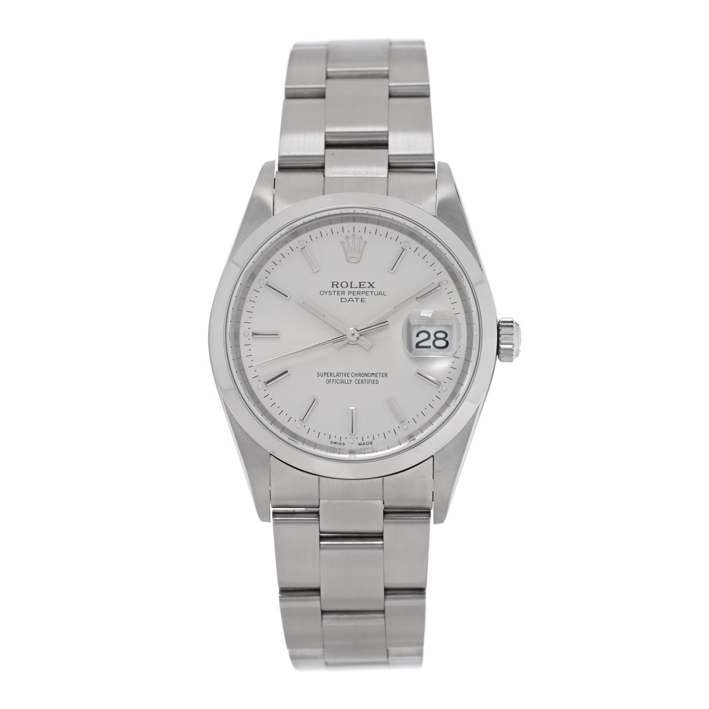 Stainless Steel 34mm Oyster Perpertual Date Watch Silver 15200