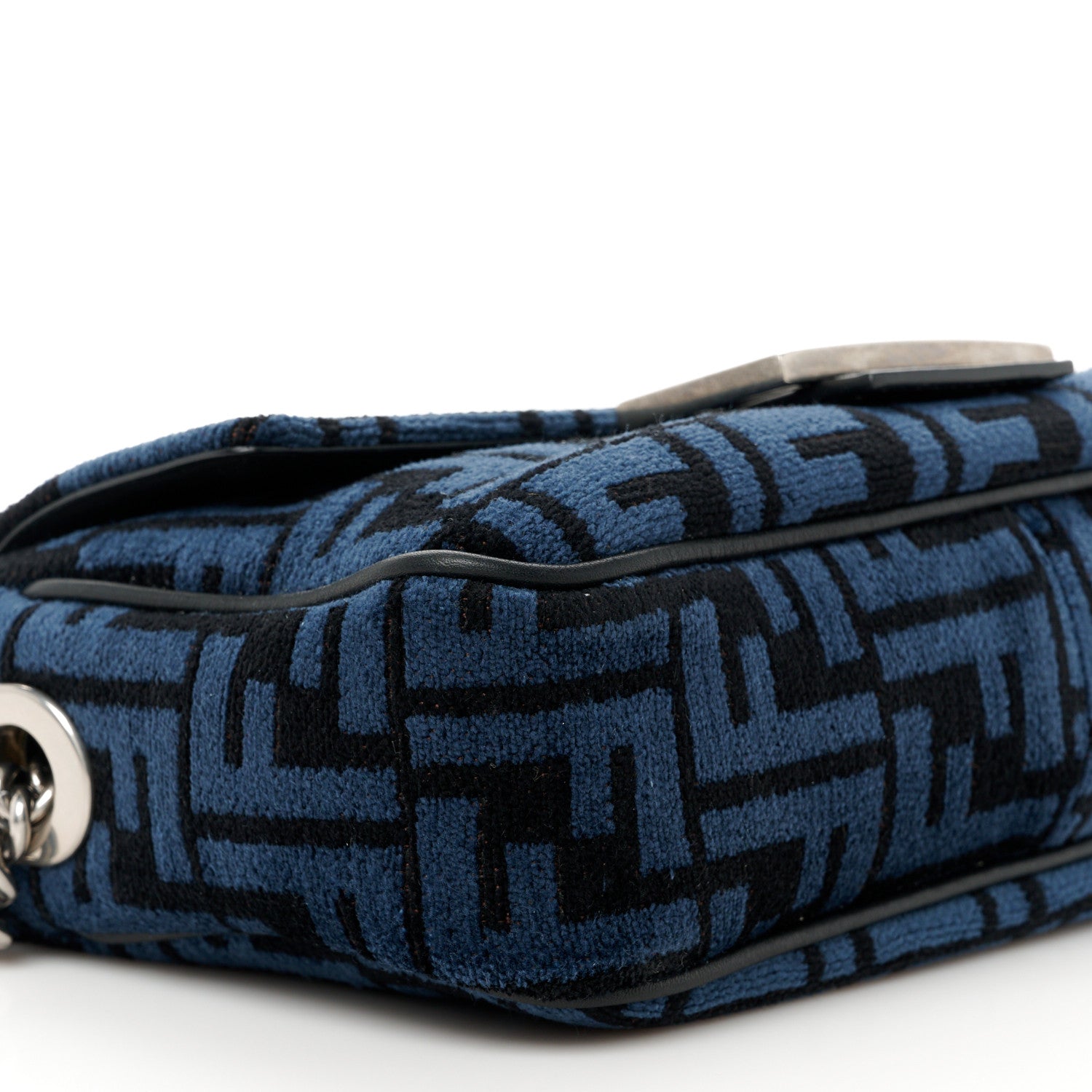 Fendi Chenille Vitello Seta FF Midi Chain Baguette Blue Black 10 of 11