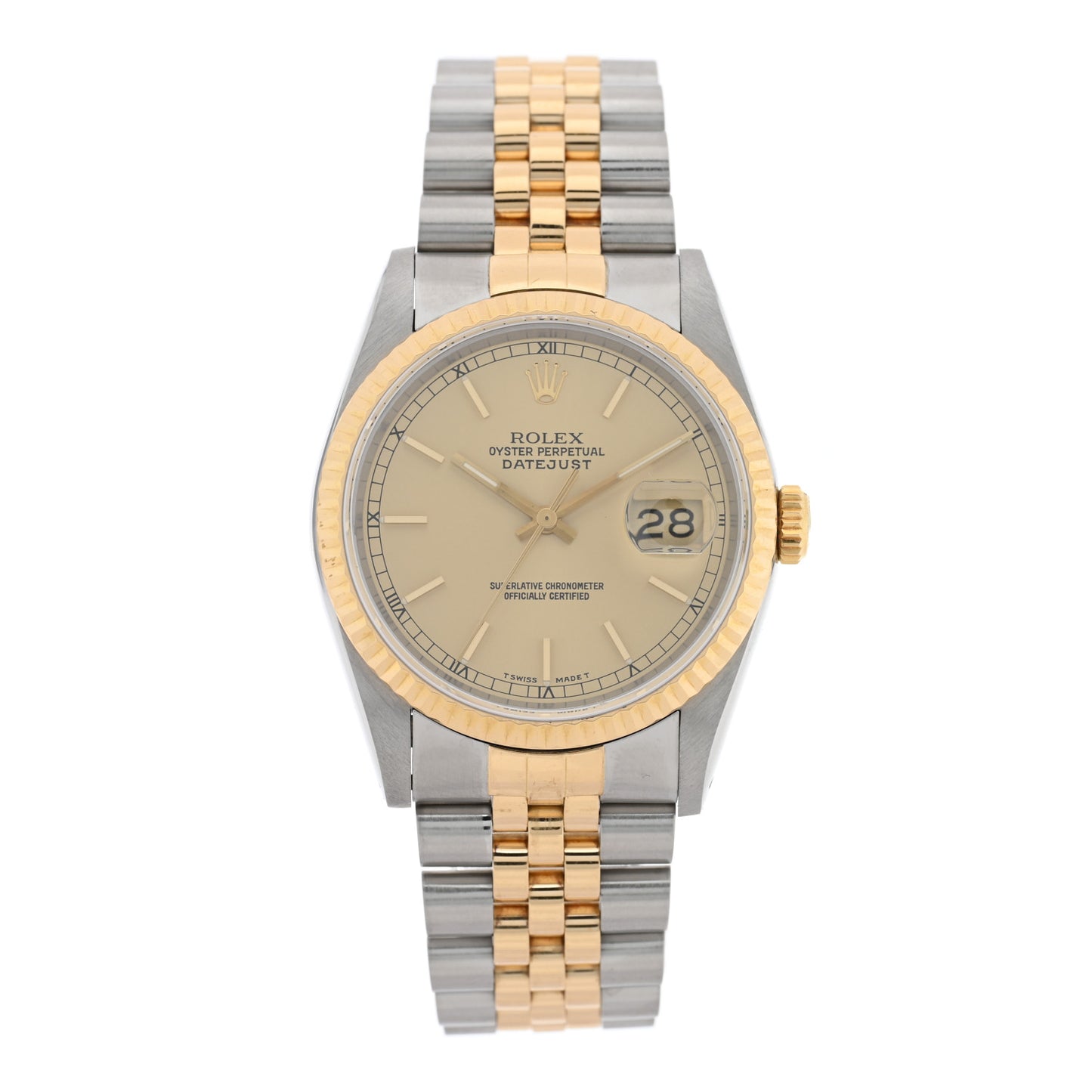 Stainless Steel 18K Yellow Gold 36mm Oyster Perpetual Datejust Watch Champagne 16233