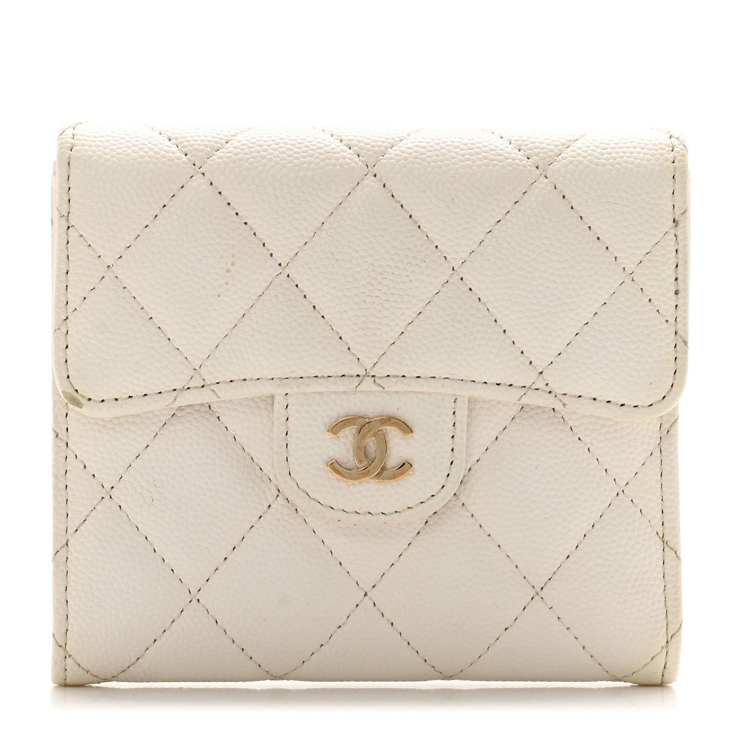 Caviar Quilted Compact Flap Wallet White