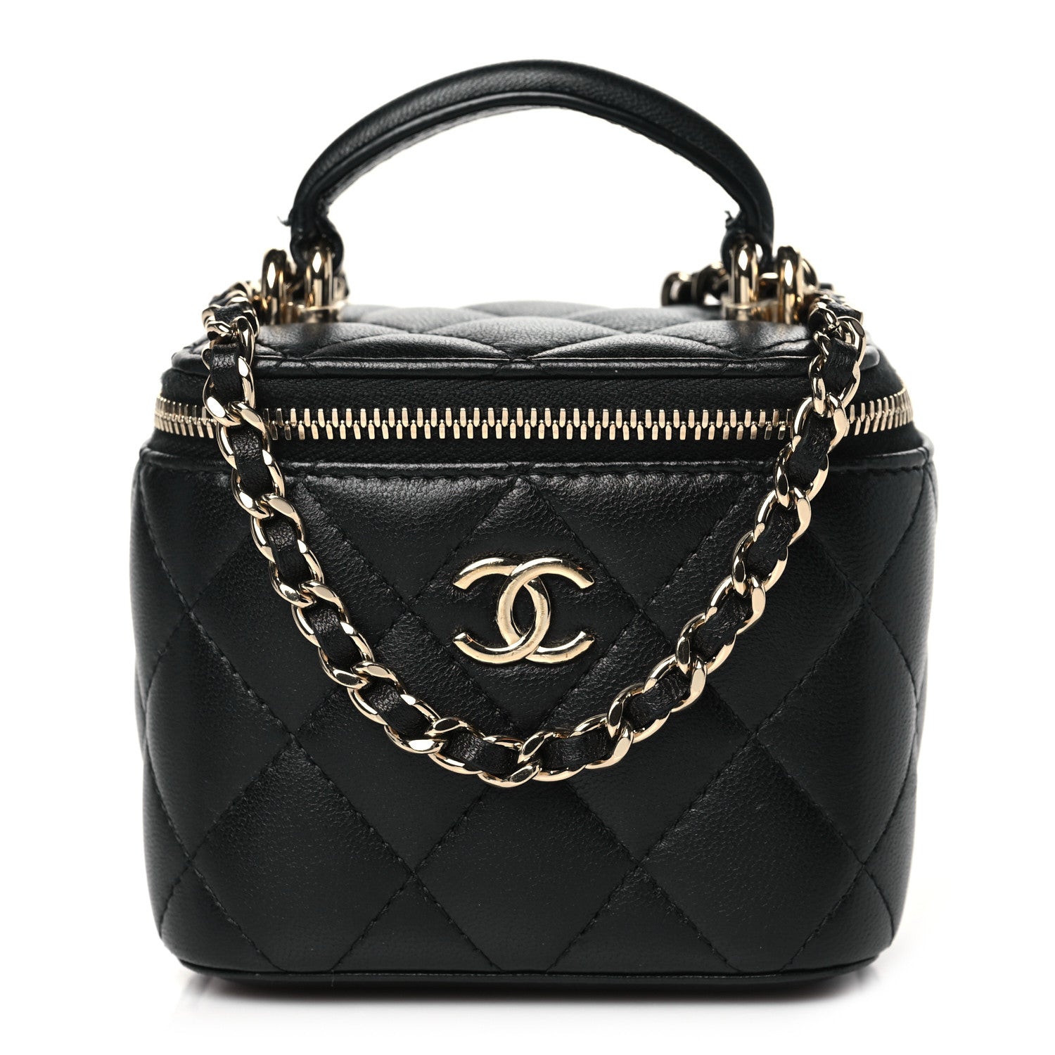 Chanel Lambskin Quilted Top Handle Mini Vanity Case With Chain Black 1 of 11