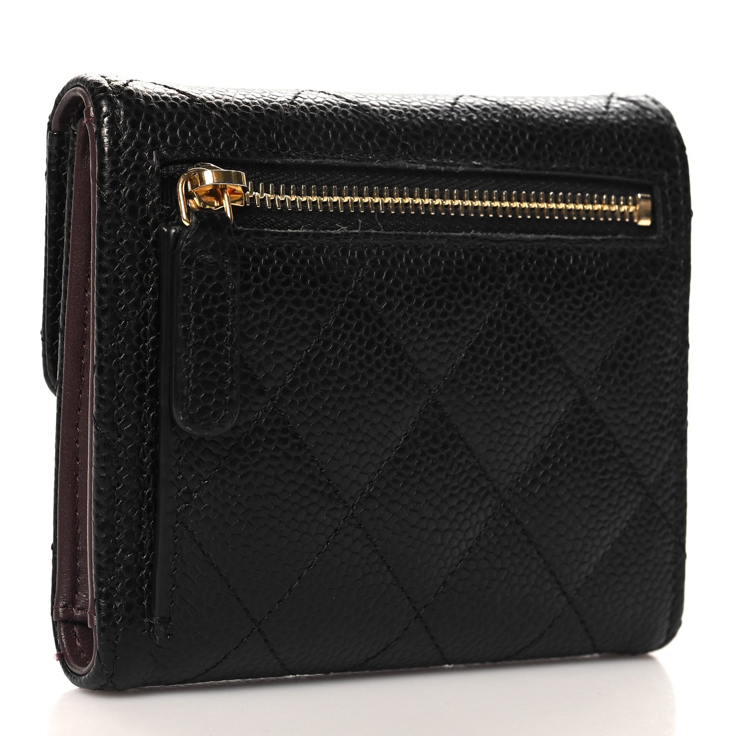 Caviar Quilted Compact Flap Wallet Black