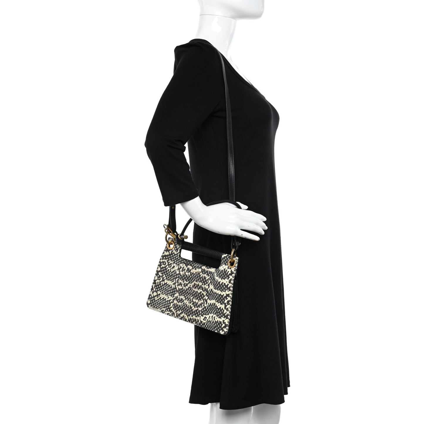 Calfskin Python Embossed Medium Whip Top Handle Crossbody Black White