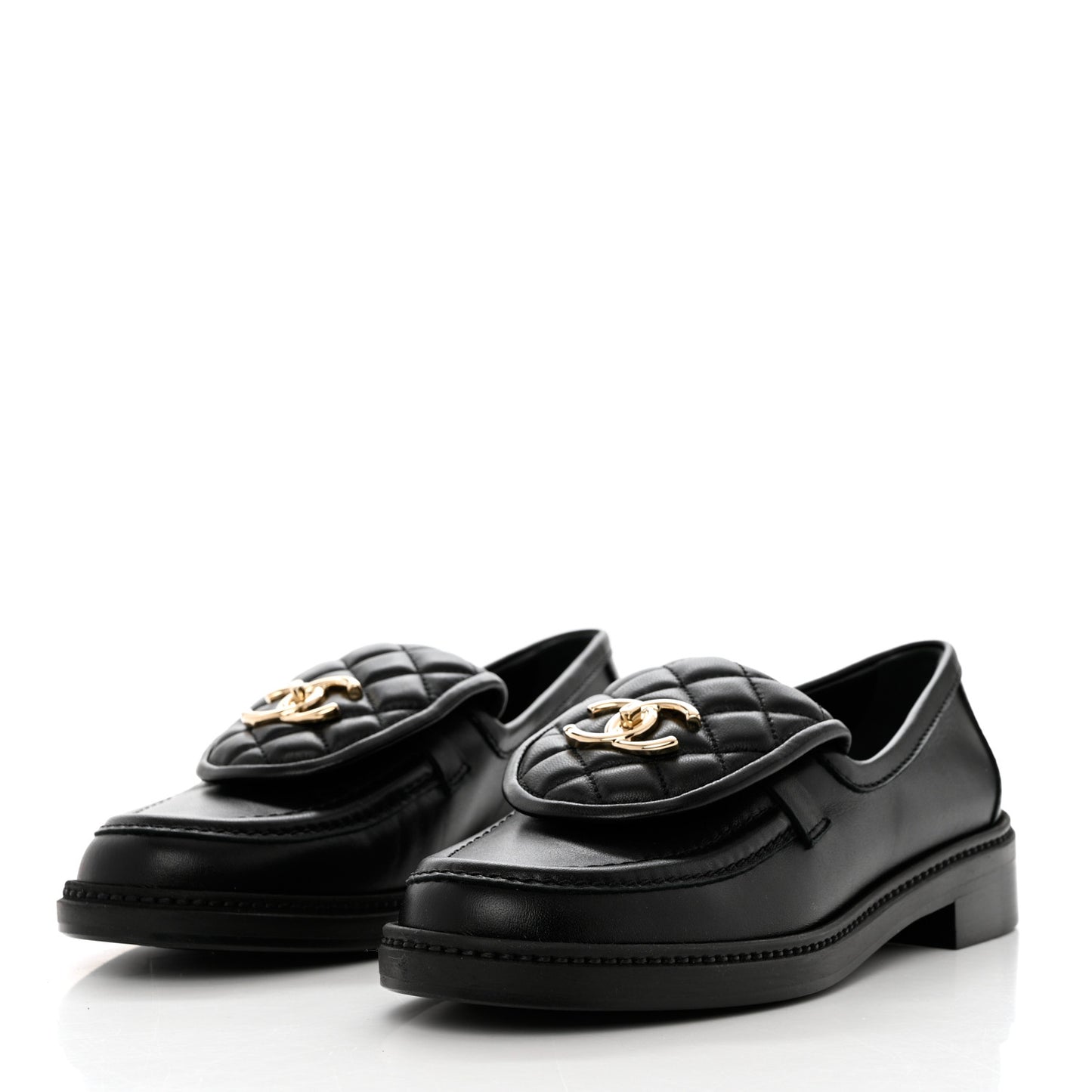 Lambskin Quilted CC Turnlock Loafers 38 Black