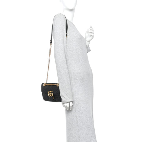 Calfskin Matelasse Mini GG Marmont Shoulder Bag Black