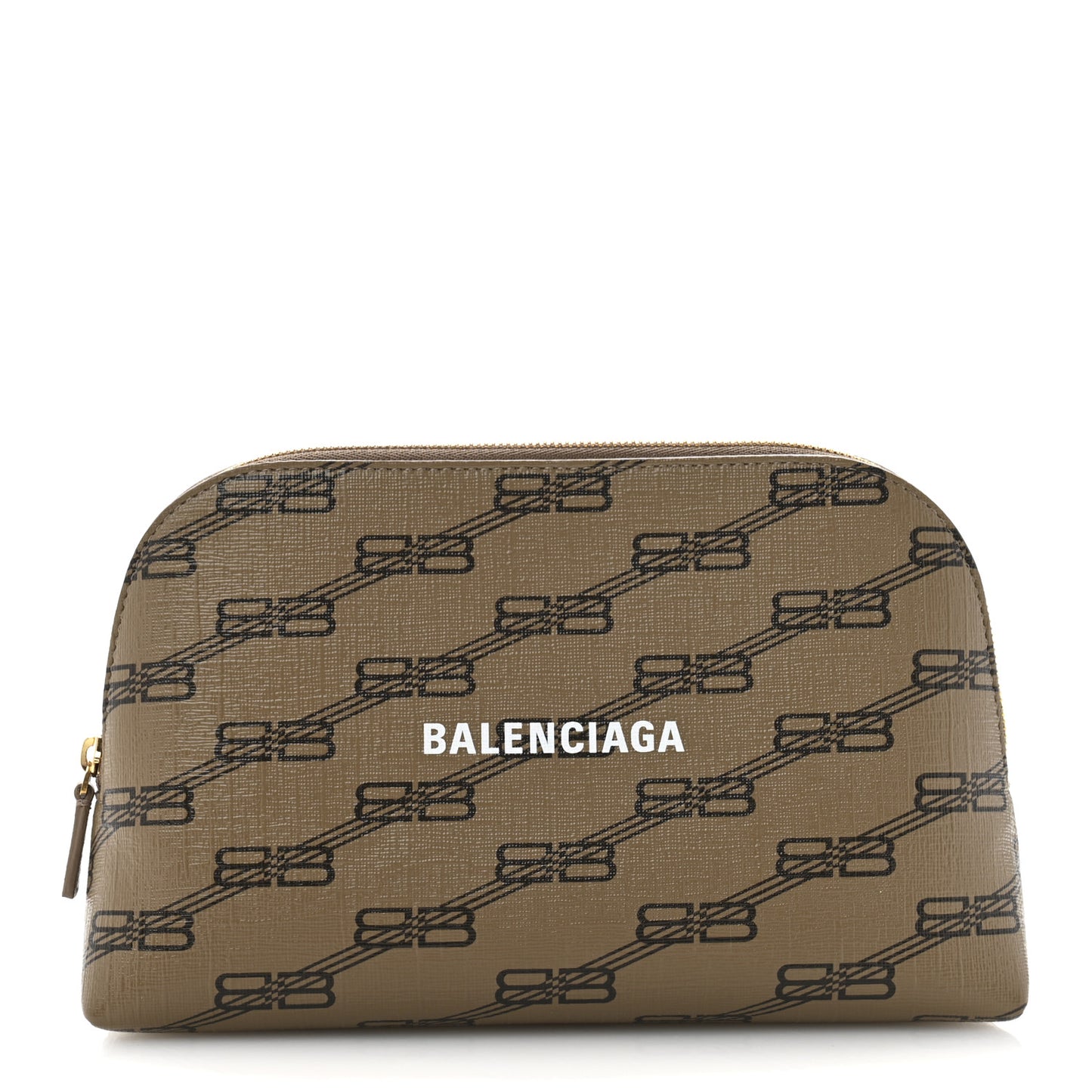 Coated Canvas BB Monogram Signature Toiletry Pouch Beige Brown