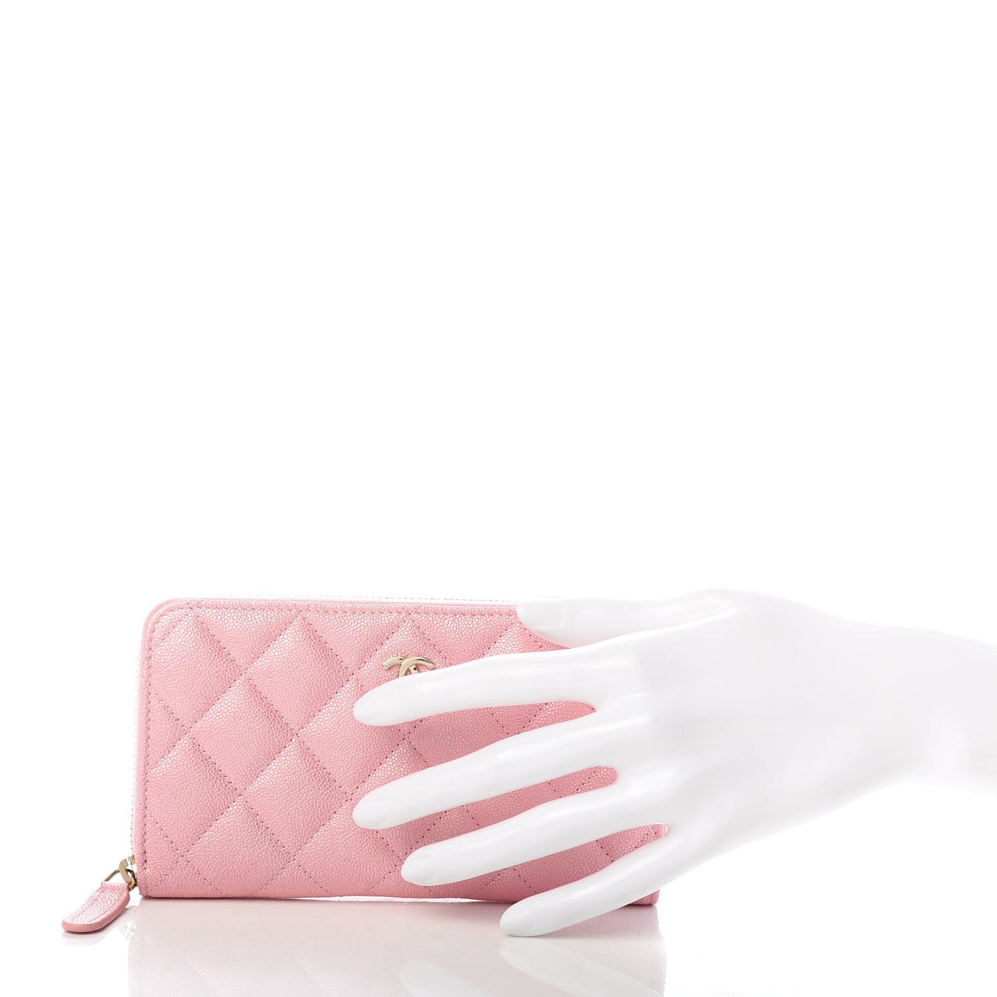 Iridescent Caviar Quilted Medium Zip Around Wallet Pink