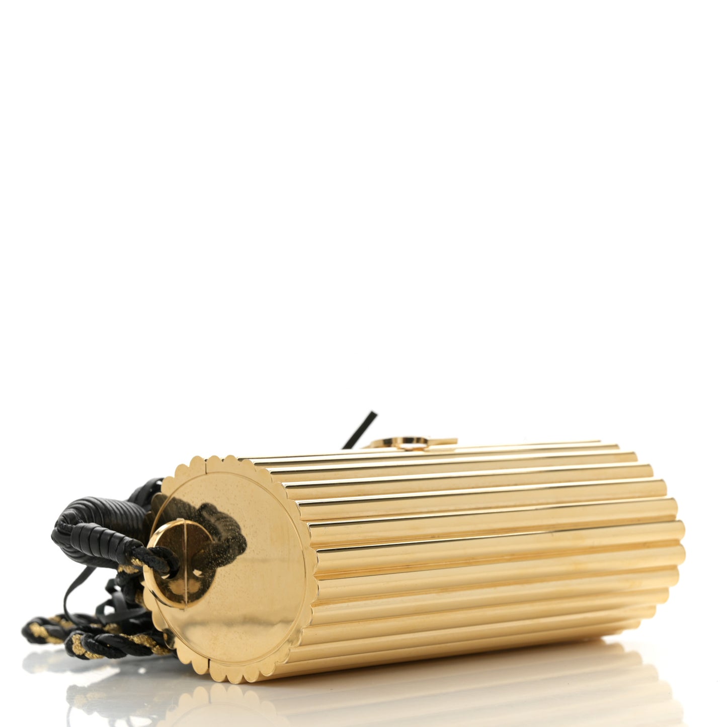Ribbed Plexiglass Lambskin Fringe Monogram Opium Box Bag Gold