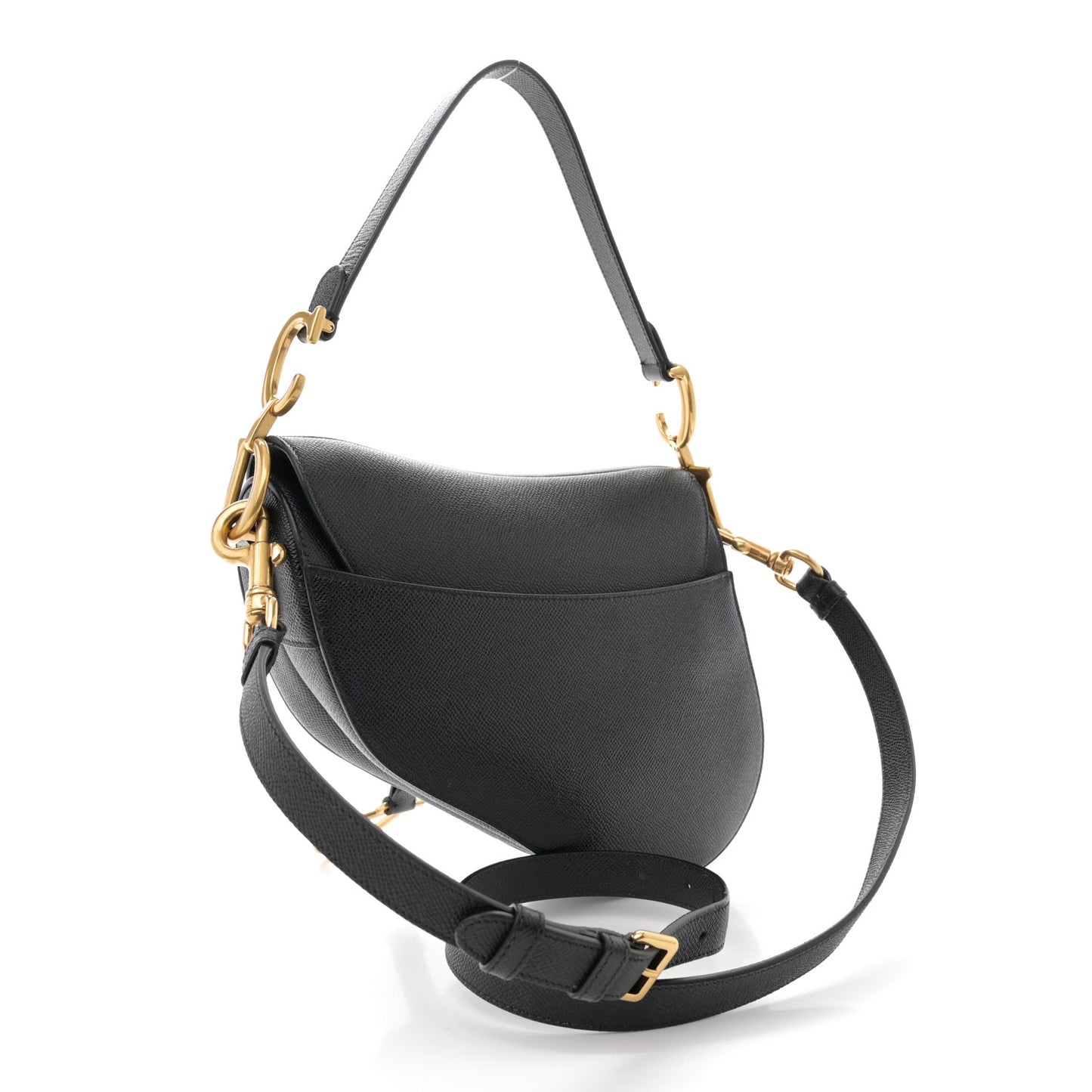 Grained Calfskin Saddle Bag With Strap Black