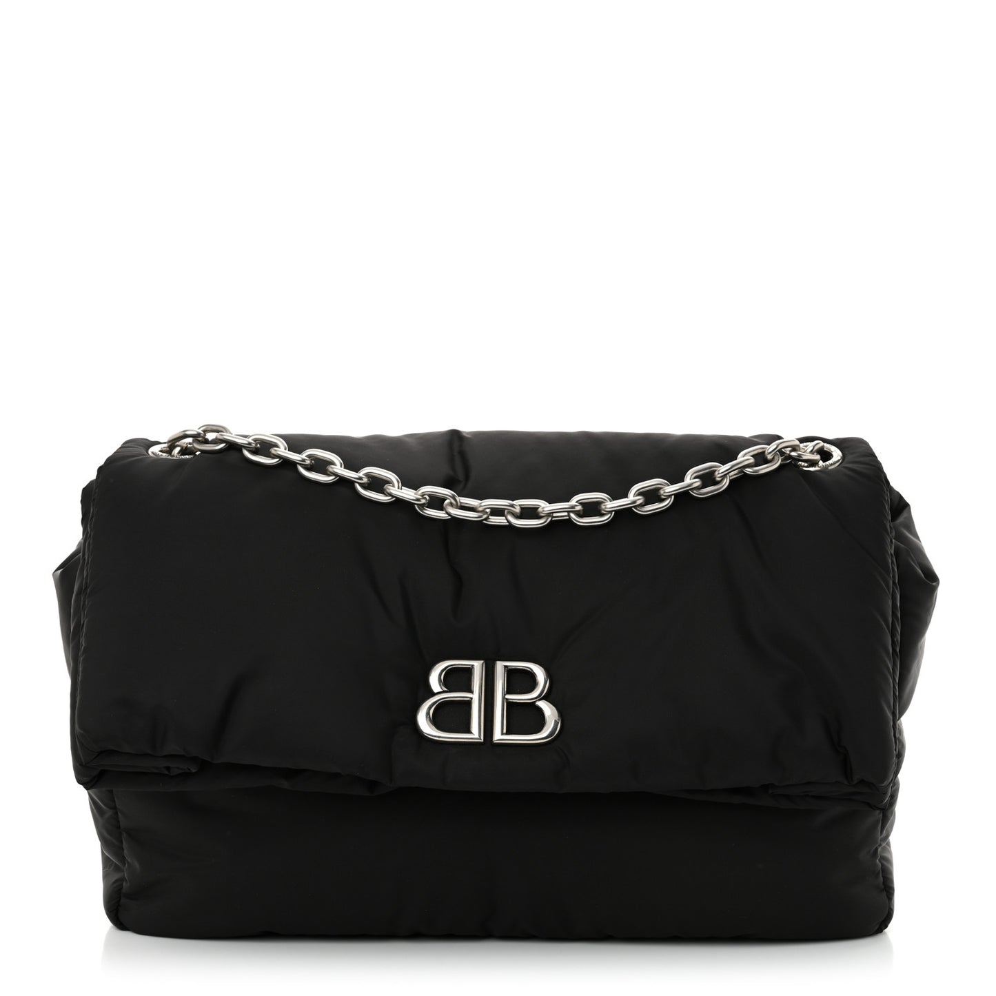 Nylon Medium Monaco Chain Shoulder Bag Black