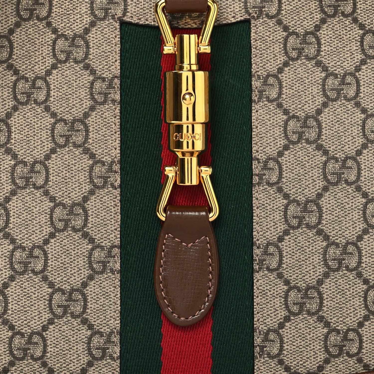 Gucci GG Supreme Monogram Azalea Calfskin Web Small Jackie 1961 Hobo Beige Ebony Brown Sugar 8 of 11