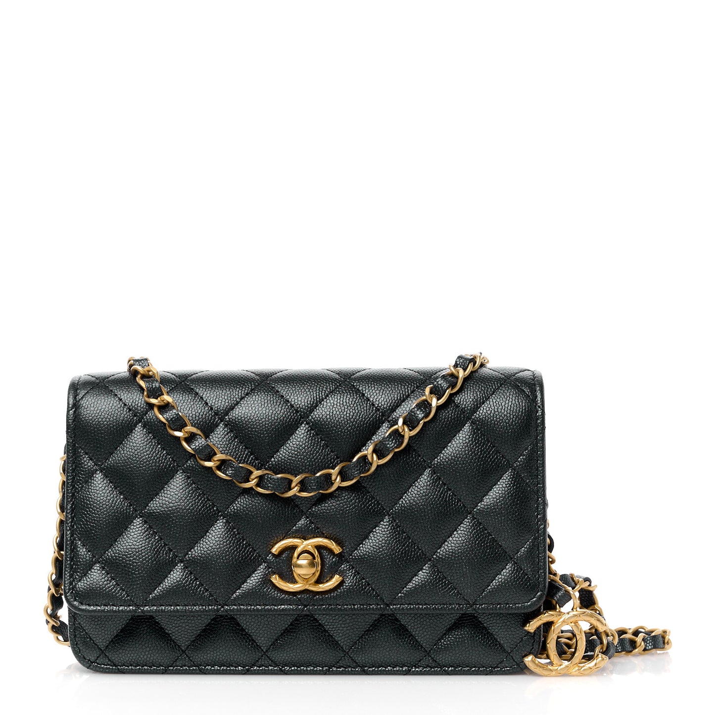 Pearly Caviar Quilted Fit For You Wallet On Chain WOC Black
