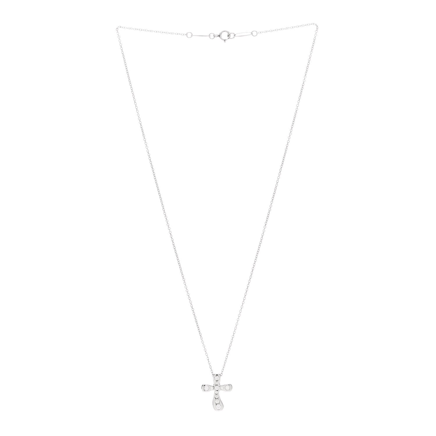 Tiffany Platinum Diamond 16mm Elsa Peretti Cross Pendant Necklace 3 of 5