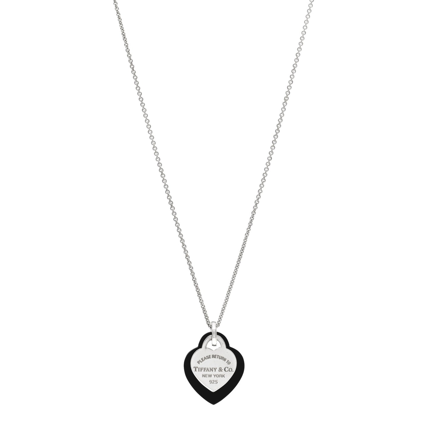 Sterling Silver Black Onyx Return to Tiffany Heart Tag Pendant Necklace