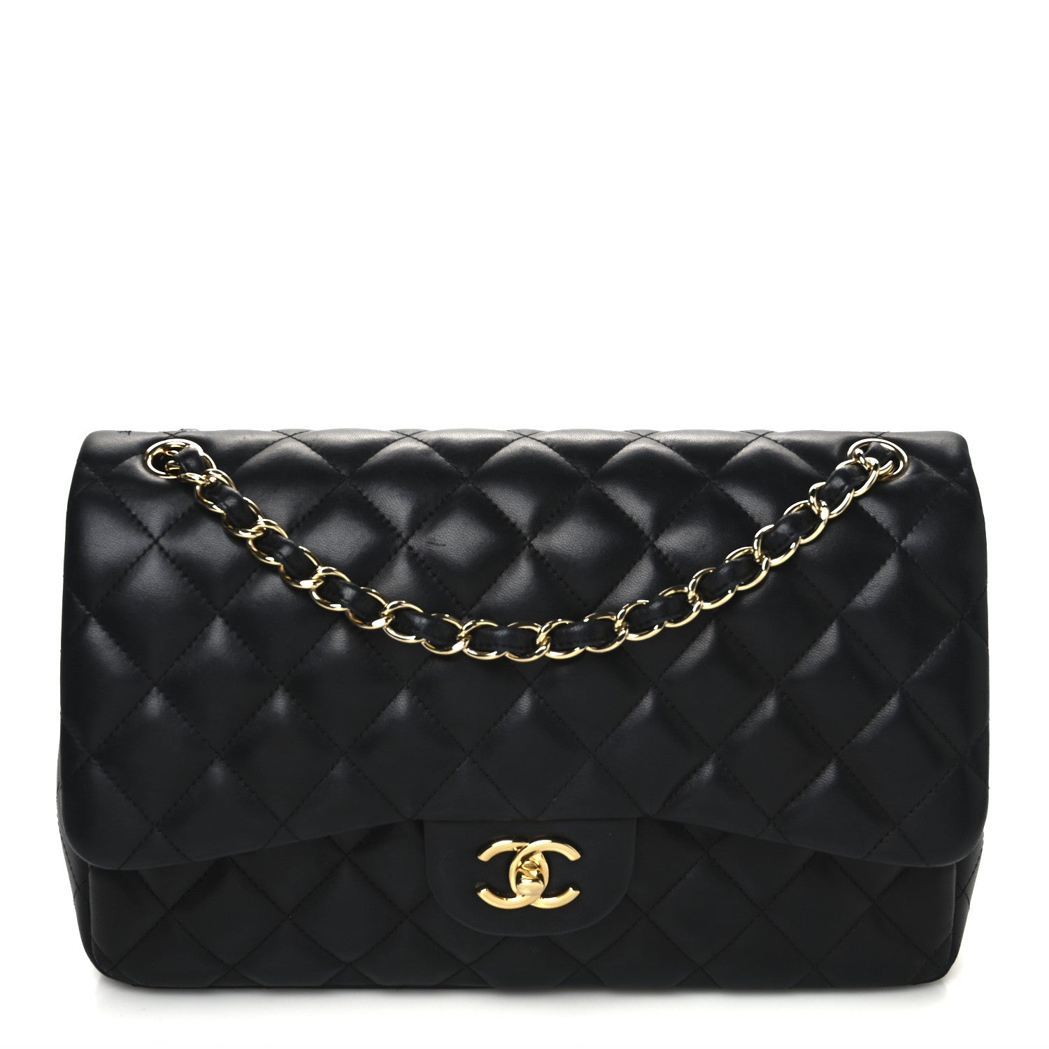 Chanel Lambskin Quilted Jumbo Double Flap Black 1 of 12