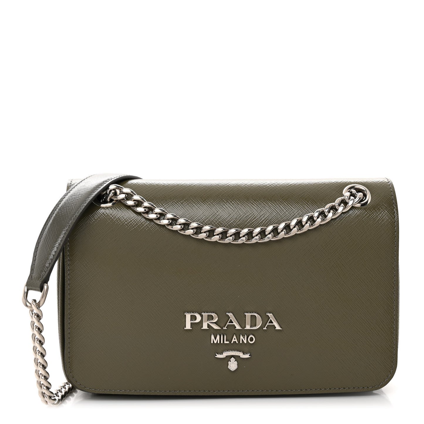 Saffiano Vernice Flap Chain Crossbody Bag Marmo
