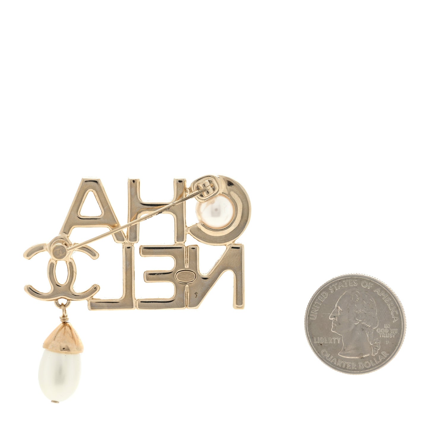 Pearl Cha Nel CC Logo Brooch