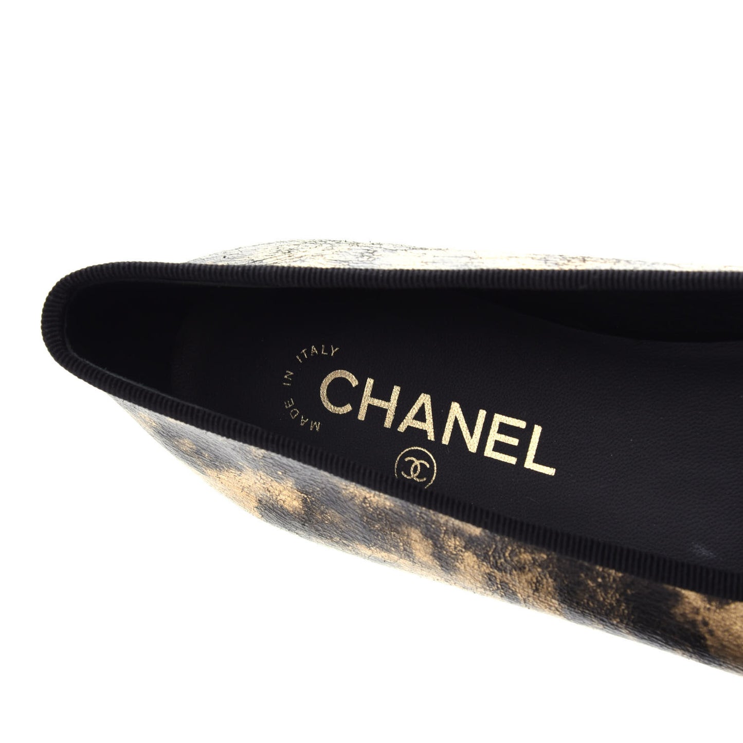 Laminated Goatskin Cap Toe CC Ballerina Flats 40 Gold