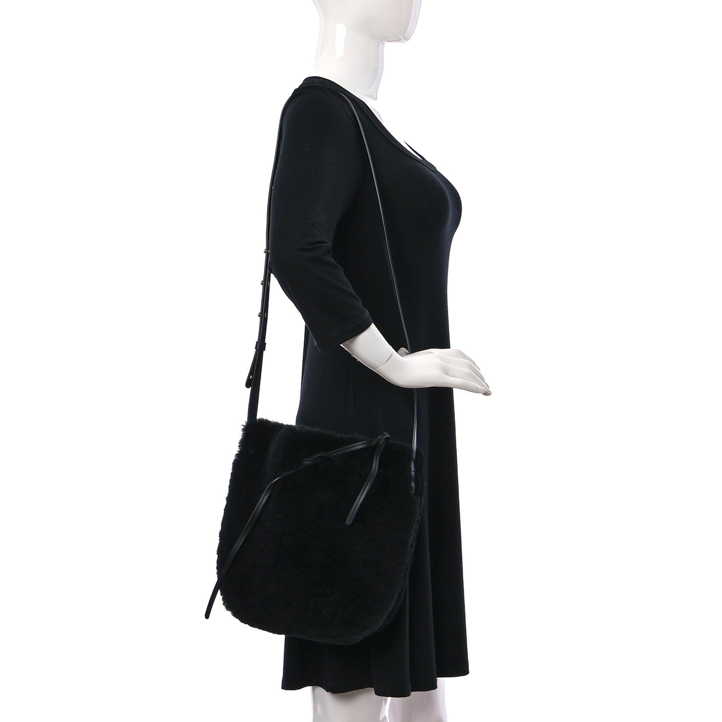Shearling Mini Bucket Bag Black