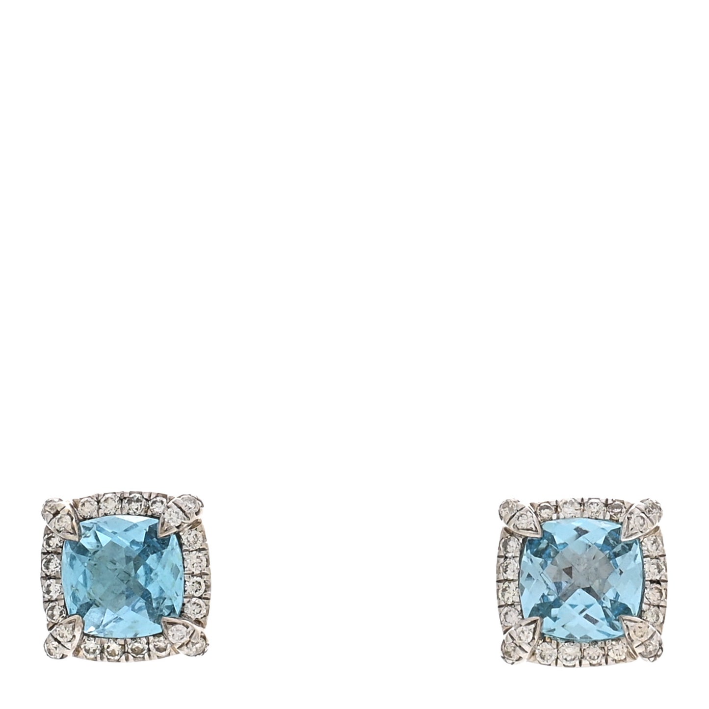 Sterling Silver Diamond Blue Topaz Petite Chatelaine Bezel Stud Earrings