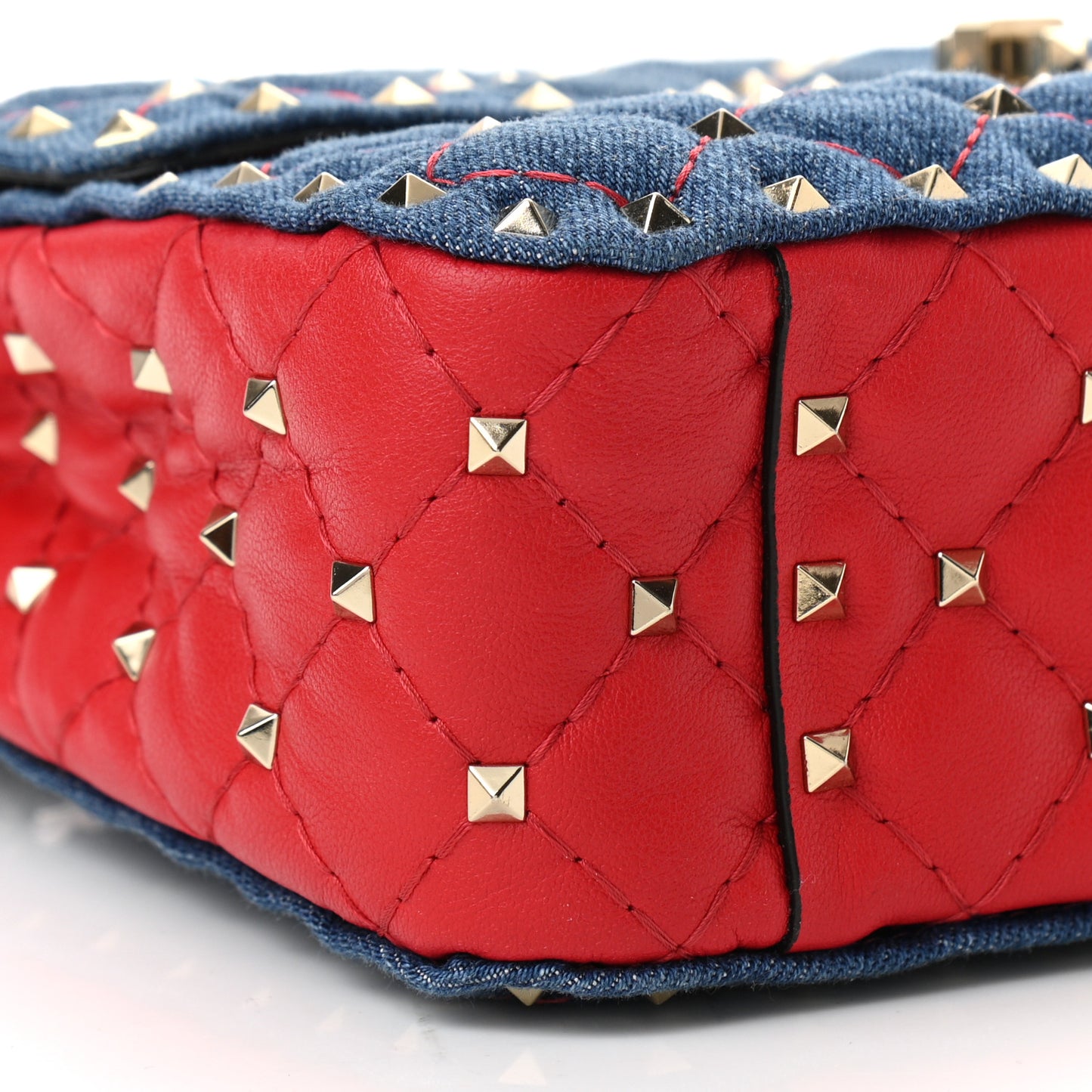 Denim Nappa Medium Rockstud Spike Shoulder Bag Denim Rouge