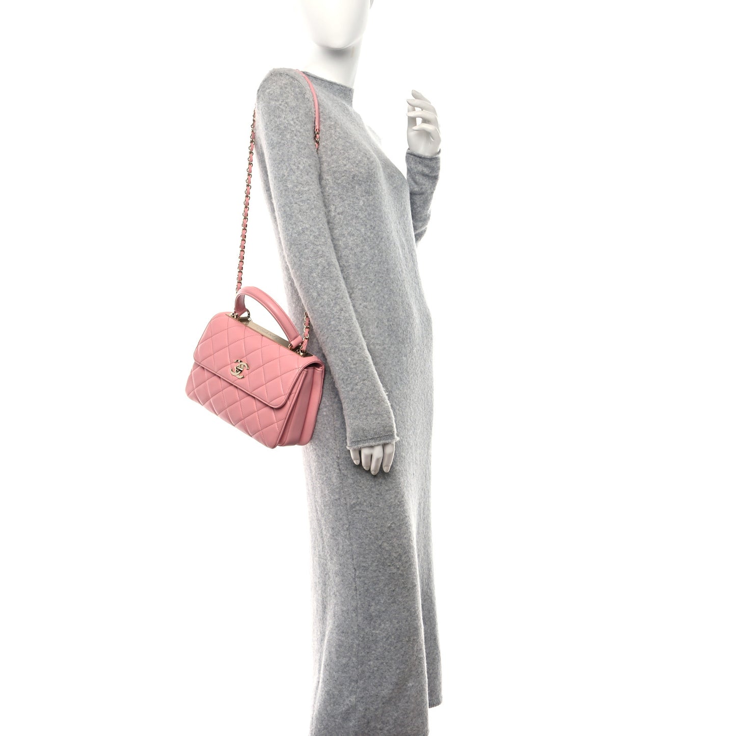 Lambskin Quilted Small Trendy CC Flap Dual Handle Bag Pink