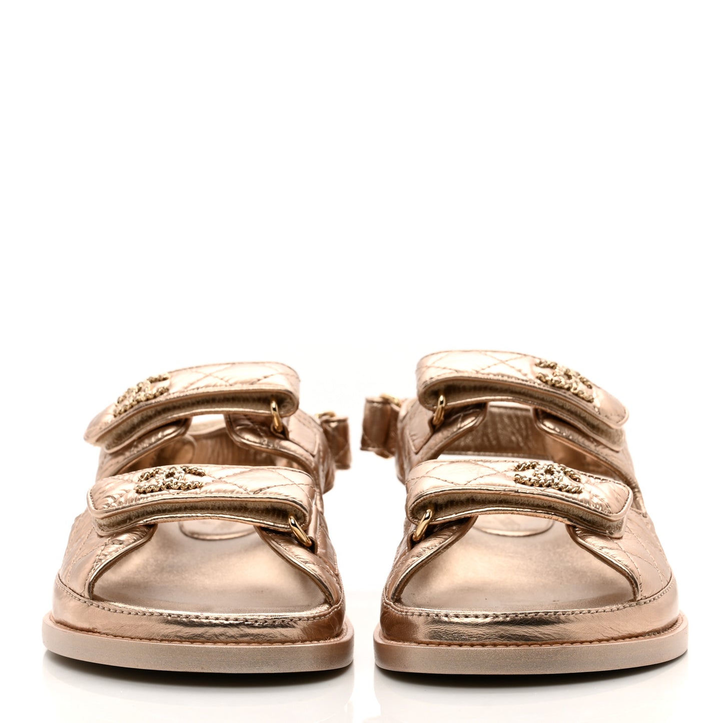Iridescent Lambskin Quilted Velcro Dad Sandals 37 Light Bronze