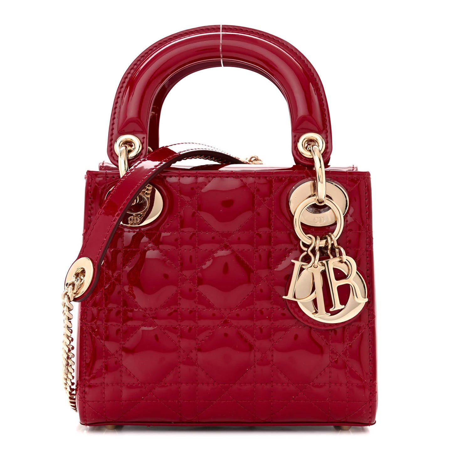 CHRISTIAN DIOR Patent Cannage Mini Lady Dior Red