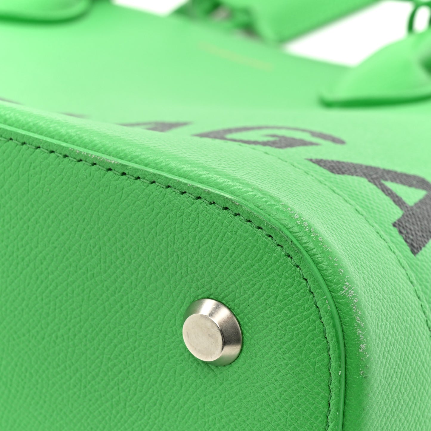 Signature Grained Calfskin Logo M Ville Top Handle Bag Green