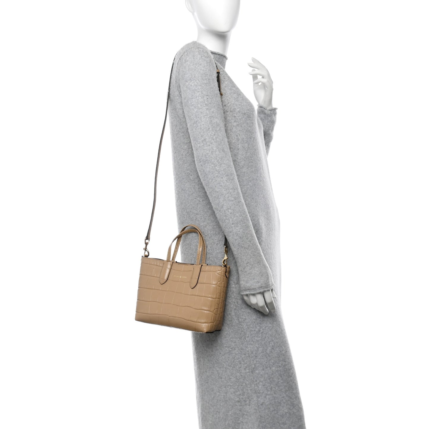 Calfskin Crocodile Embossed Mini Shopper Beige