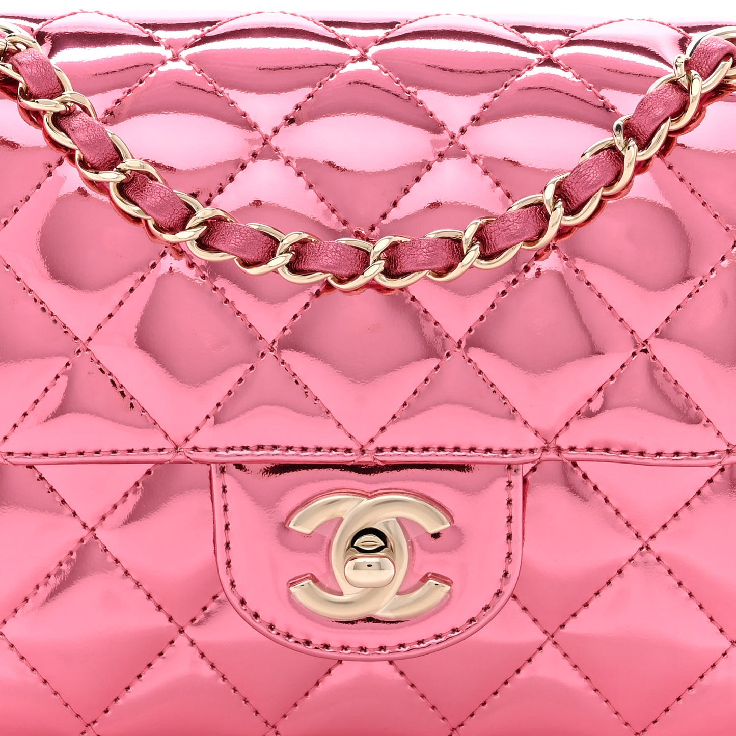 Mirror Calfskin Metallic Lambskin Quilted Hollywood Boulevard Mini Flap With Star Coin Purse Pink