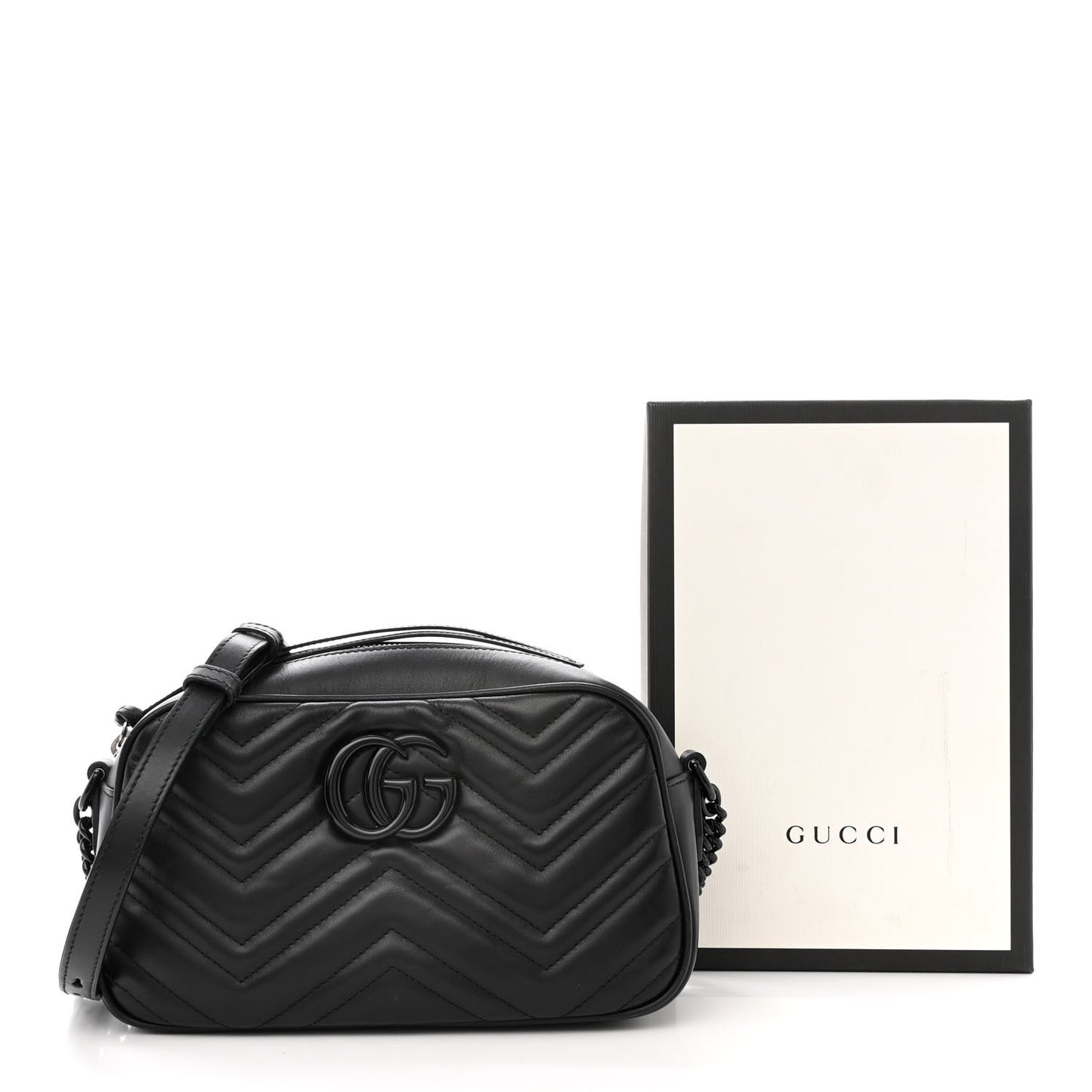 Calfskin Matelasse Monochrome Small GG Marmont Chain Shoulder Bag Black