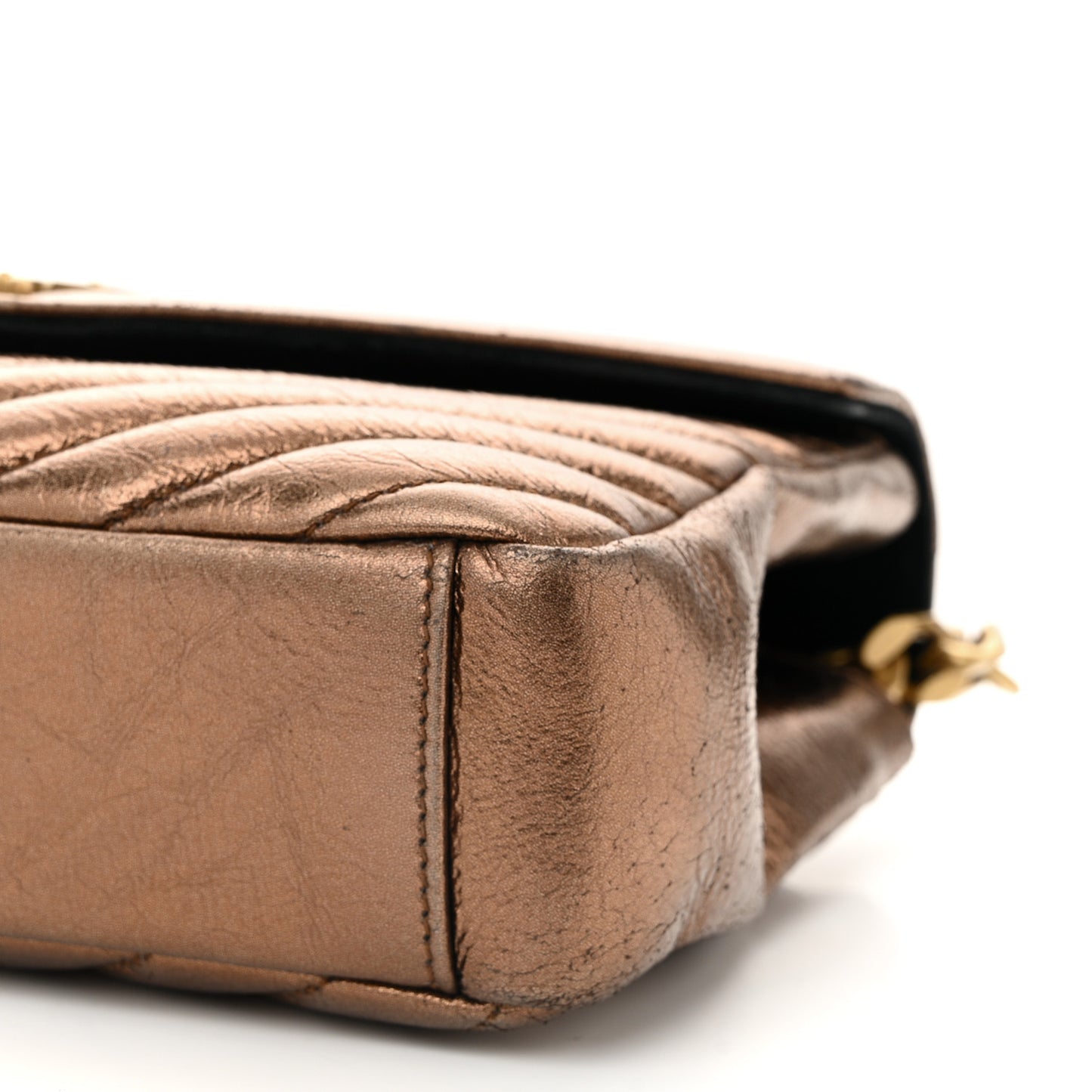 Metallic Calfskin Matelasse Chevron Monogram Medium College Bag Bronze