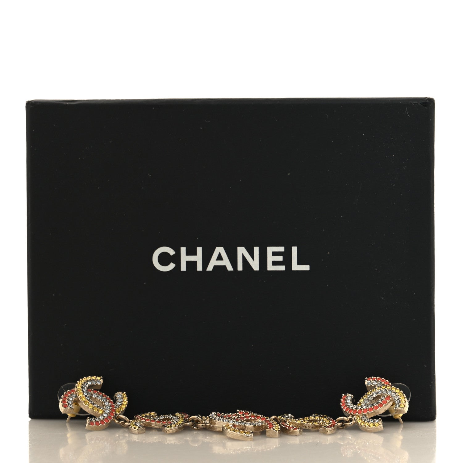 Chanel Metal Crystal CC Triple Drop Earrings Gold Multicolor 5 of 5
