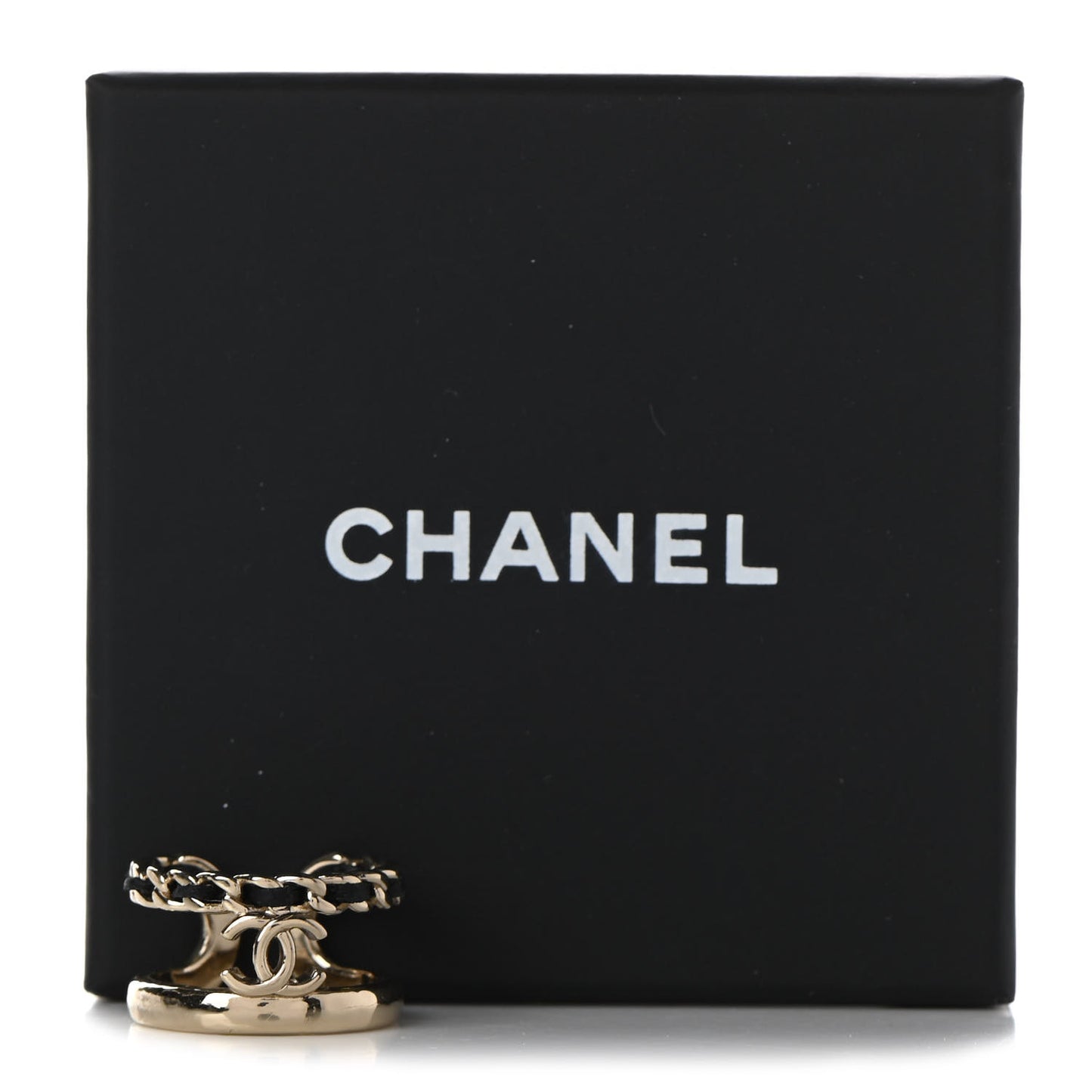 Metal Lambskin CC Ring 54 Gold Black