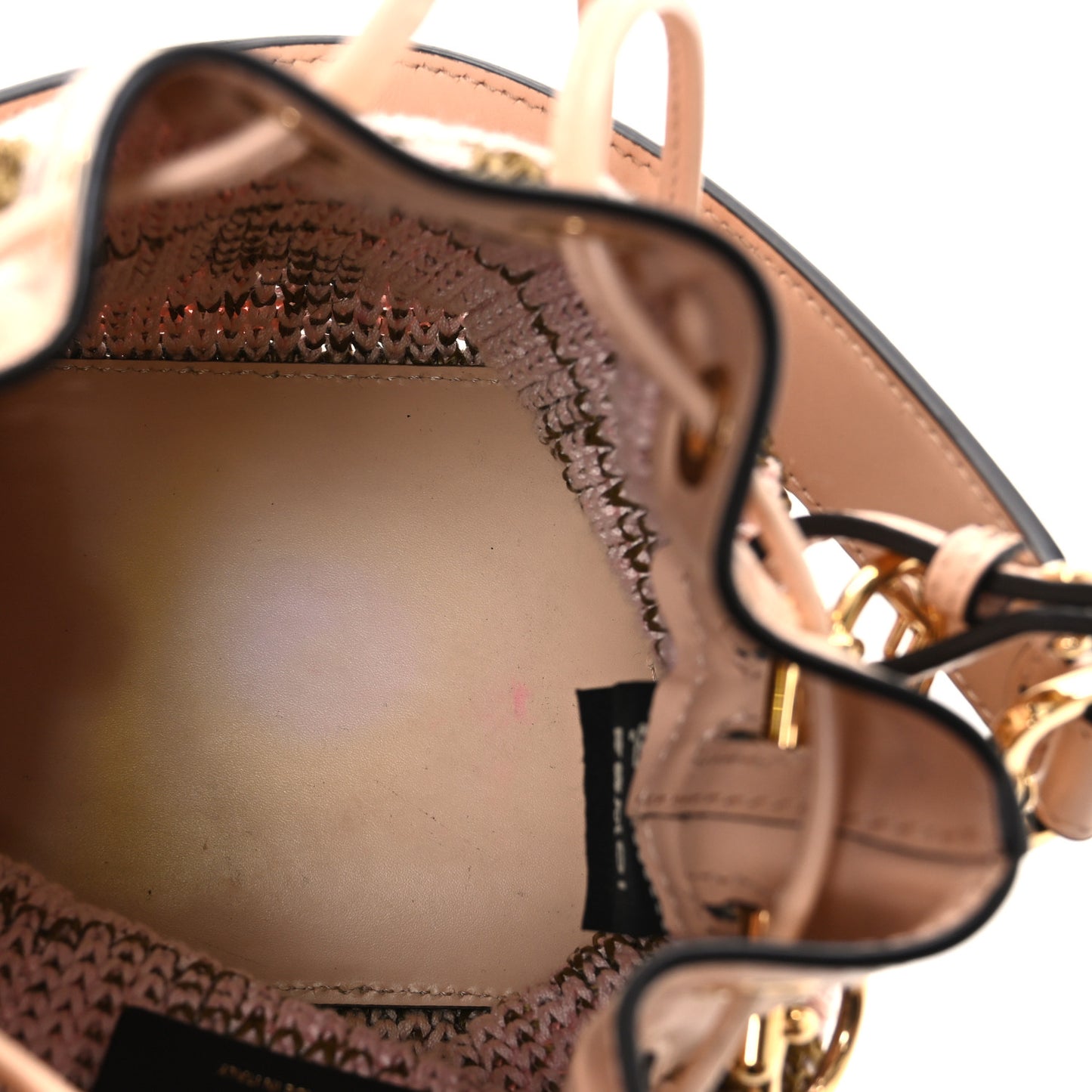 Raffia Vitello King F is Fendi FF Crochet Mini Mon Tresor Bucket Bag Natural Light Rose