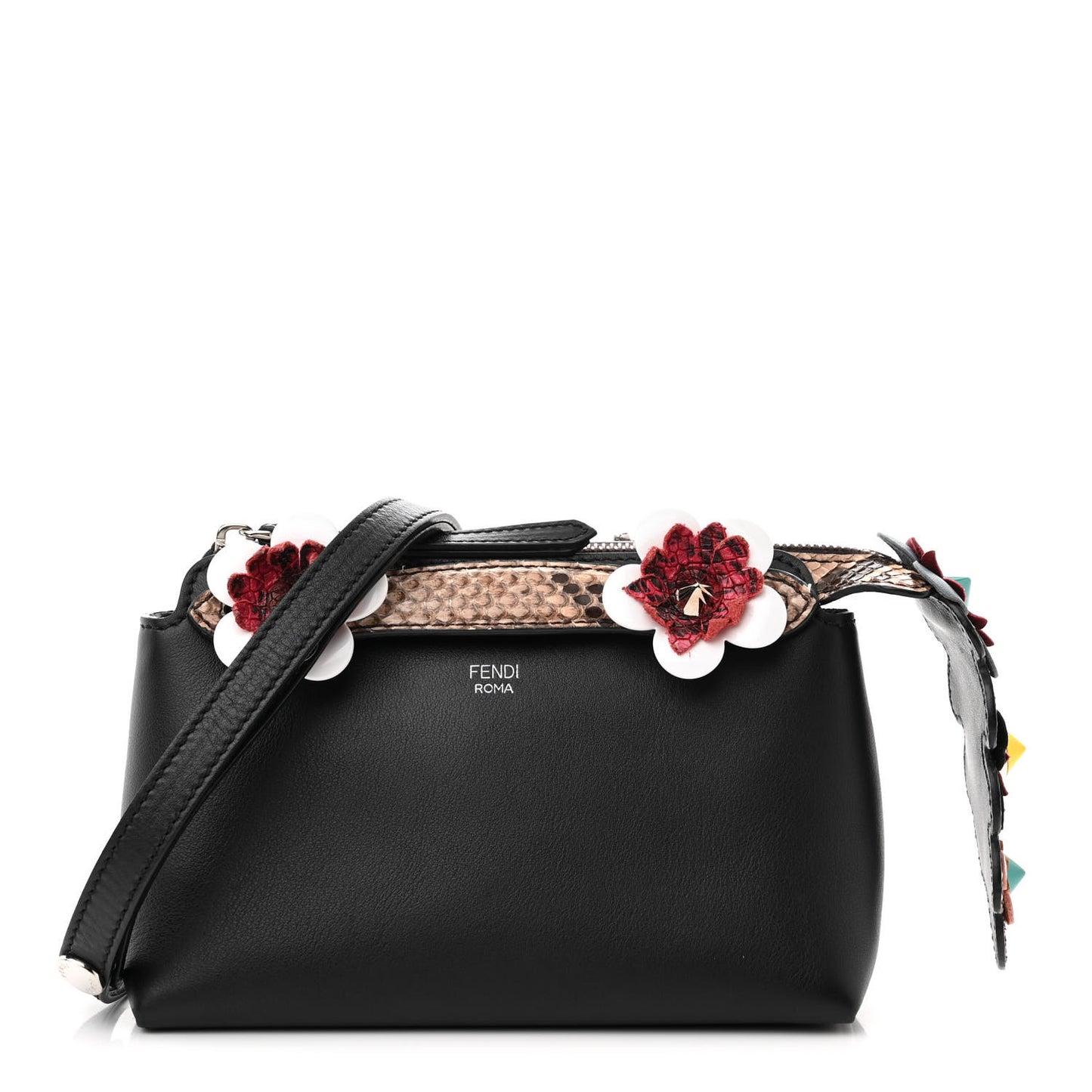 Vitello Dolce Snakeskin Nappa Croc Tail Flowerland Studded Mini By The Way Boston Bag Black Natural Multicolor