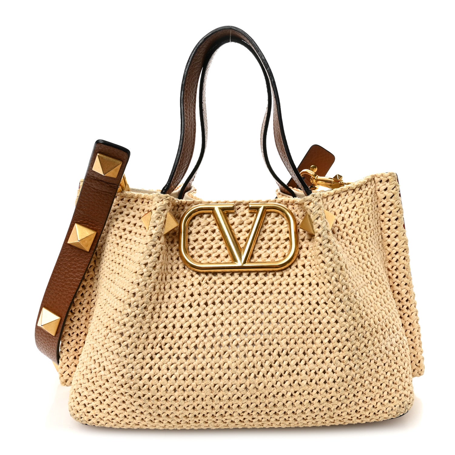 Valentino Garavani Raffia Grained Calfskin Small Rockstud Vlogo