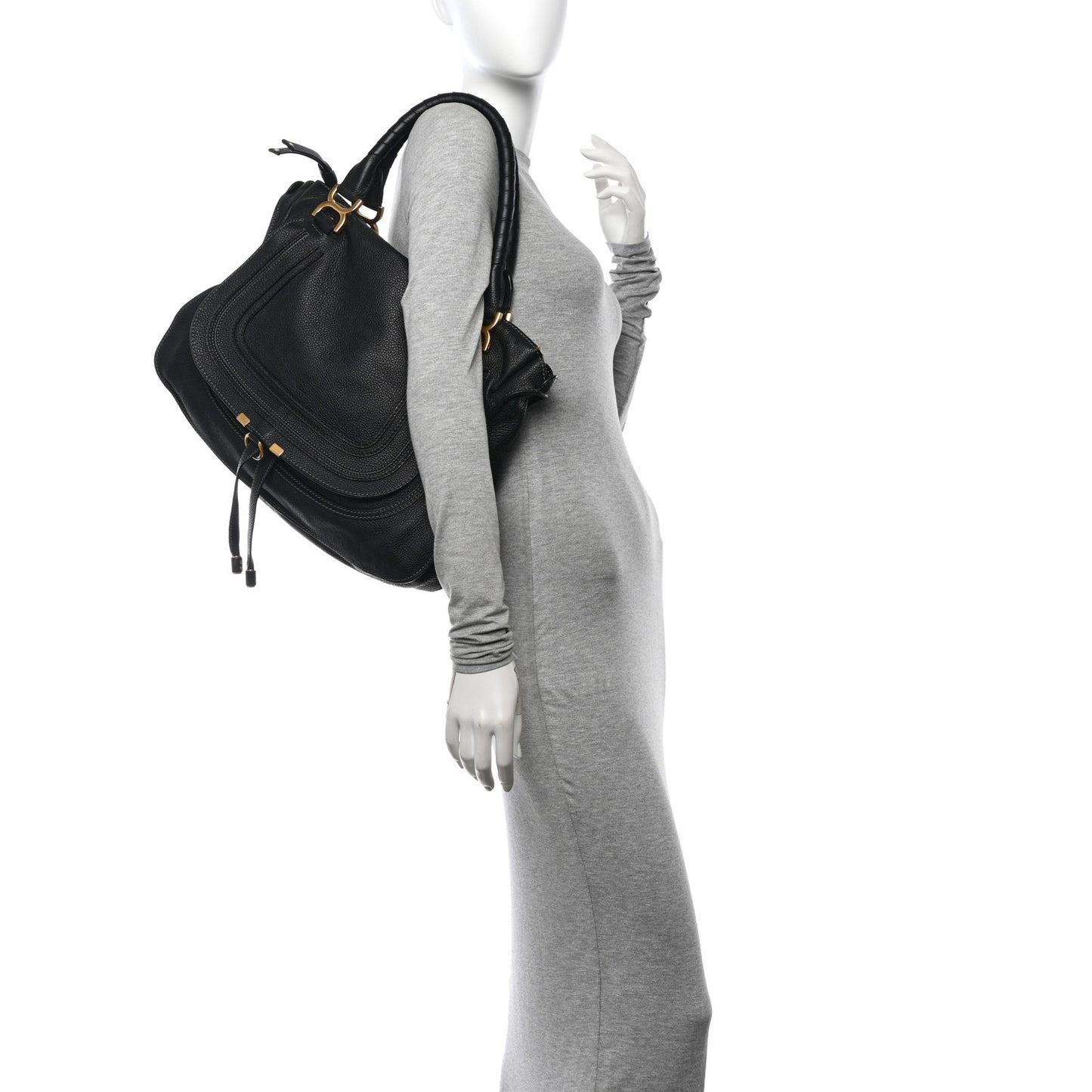 Calfskin Large Marcie Satchel Black