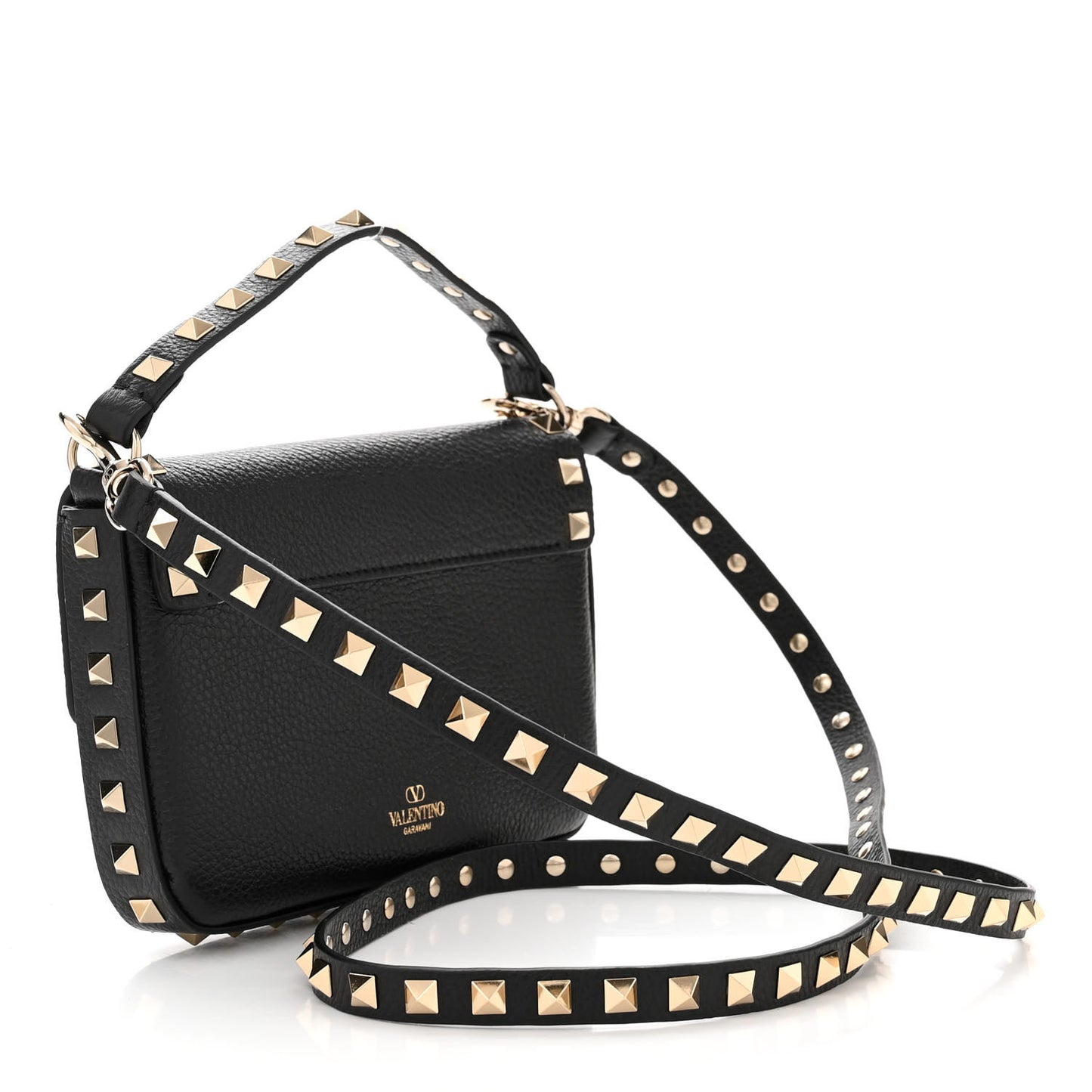 VALENTINO GARAVANI Grainy Calfskin Rockstud Crossbody Pouch Black
