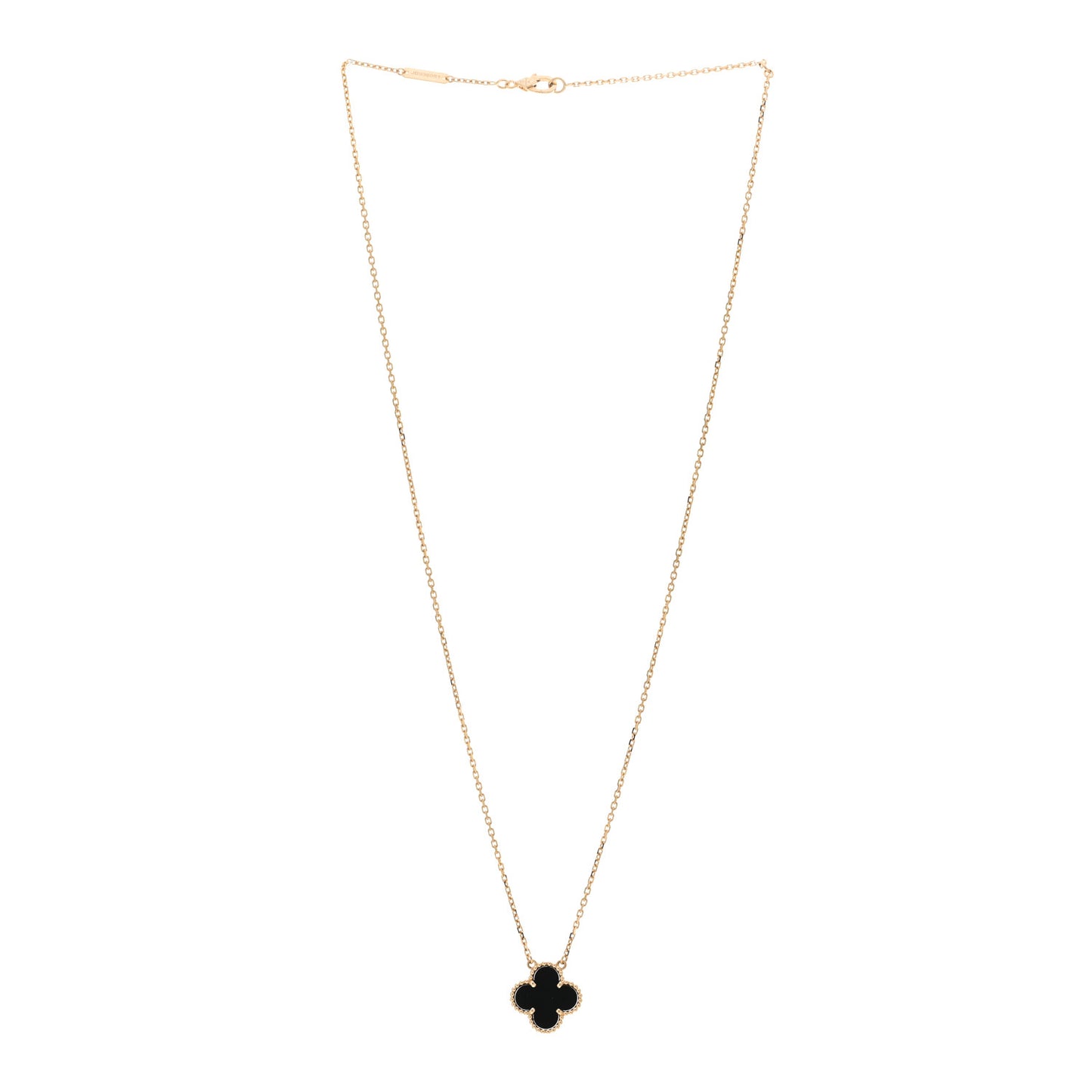 18K Yellow Gold Black Onyx Vintage Alhambra Pendant Necklace