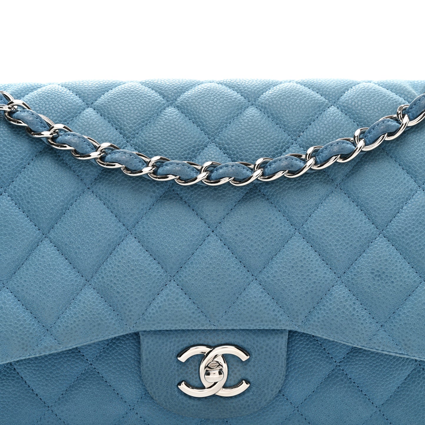Iridescent Caviar Quilted Jumbo Double Flap Blue
