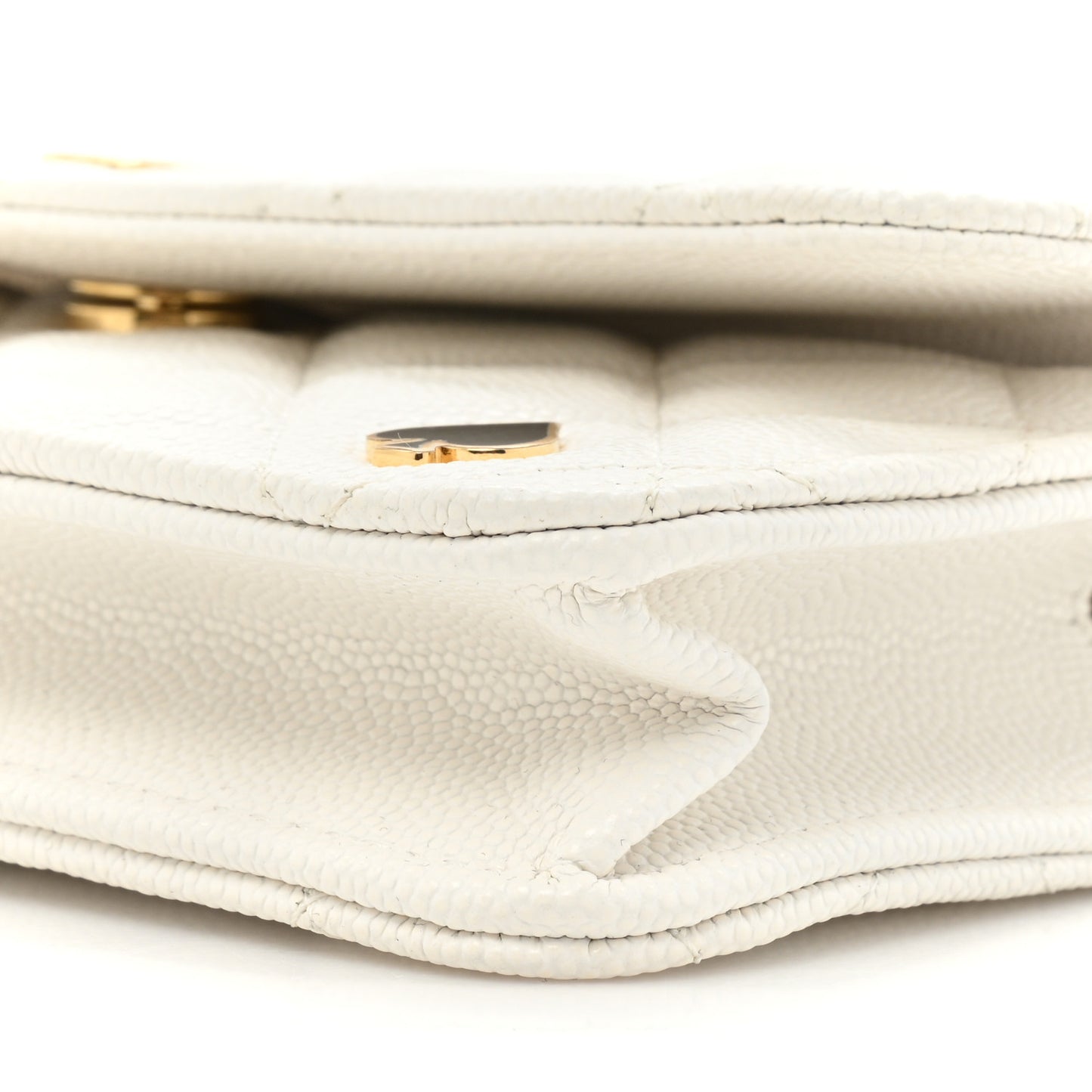 Caviar Quilted Enamel Coco Casino Flap Phone Holder With Chain White