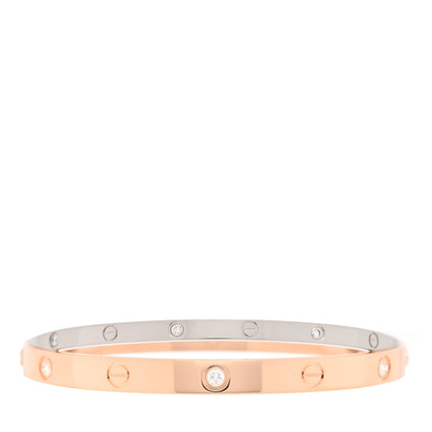 18K Pink White Gold 12 Diamond Double LOVE Bracelet 19