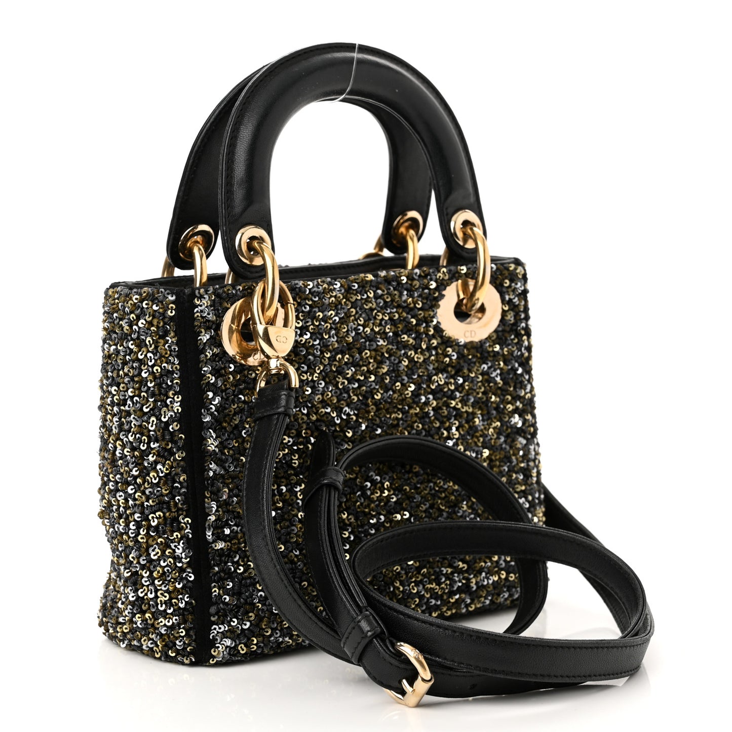 Satin Lambskin Sequin Embroidered Mini Lady Dior Black Multicolor